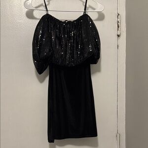 Zara Black Sequin Puff Sleeve Blouse